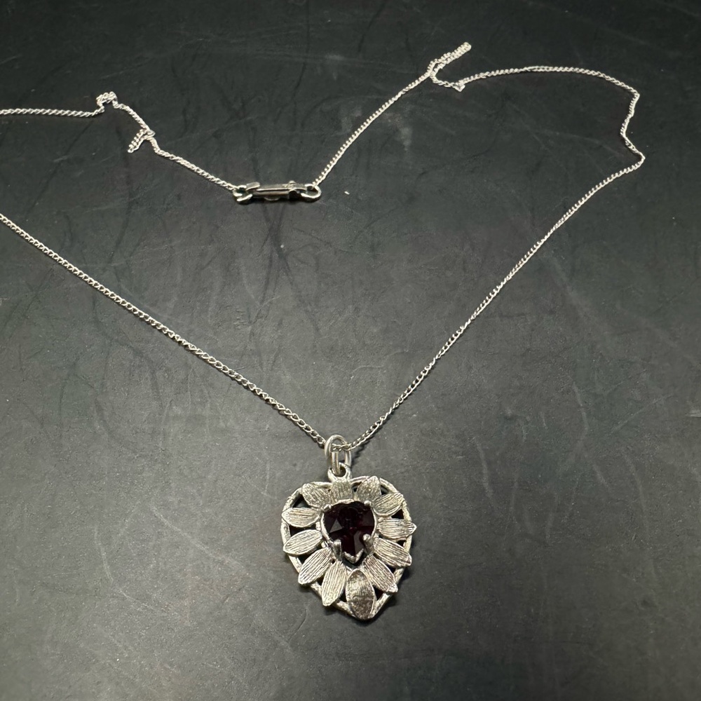 Sterling Silver 925 Heart Ruby Pendant Necklace